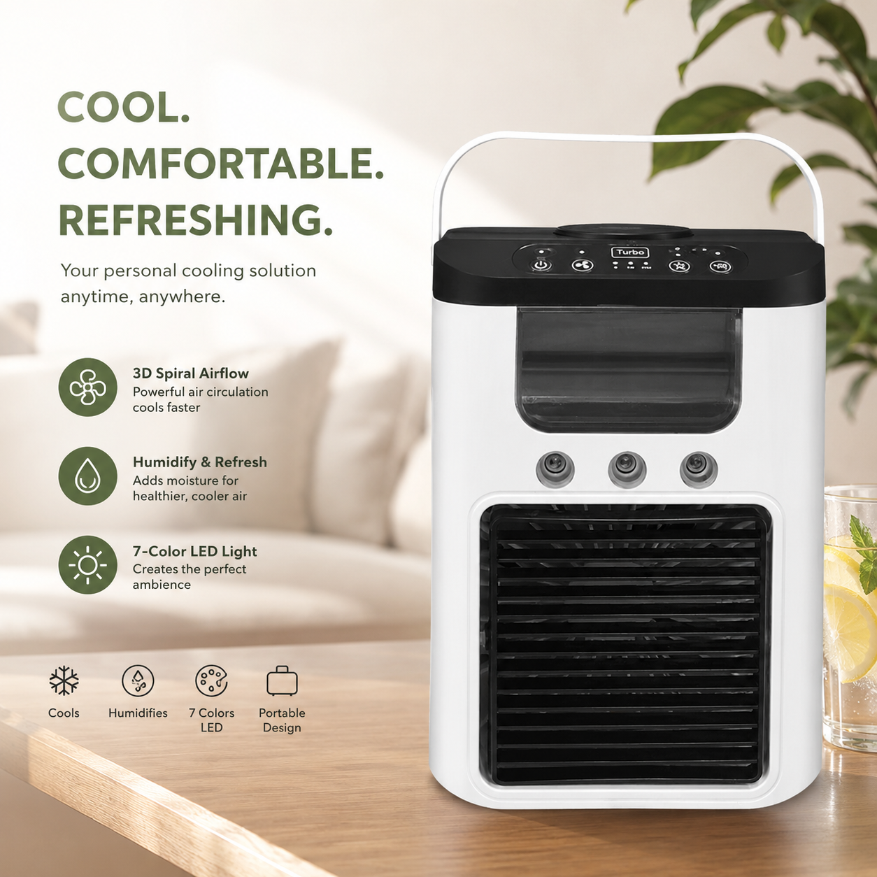 Portable Mini Evaporative Air Cooler Fan with LED Light