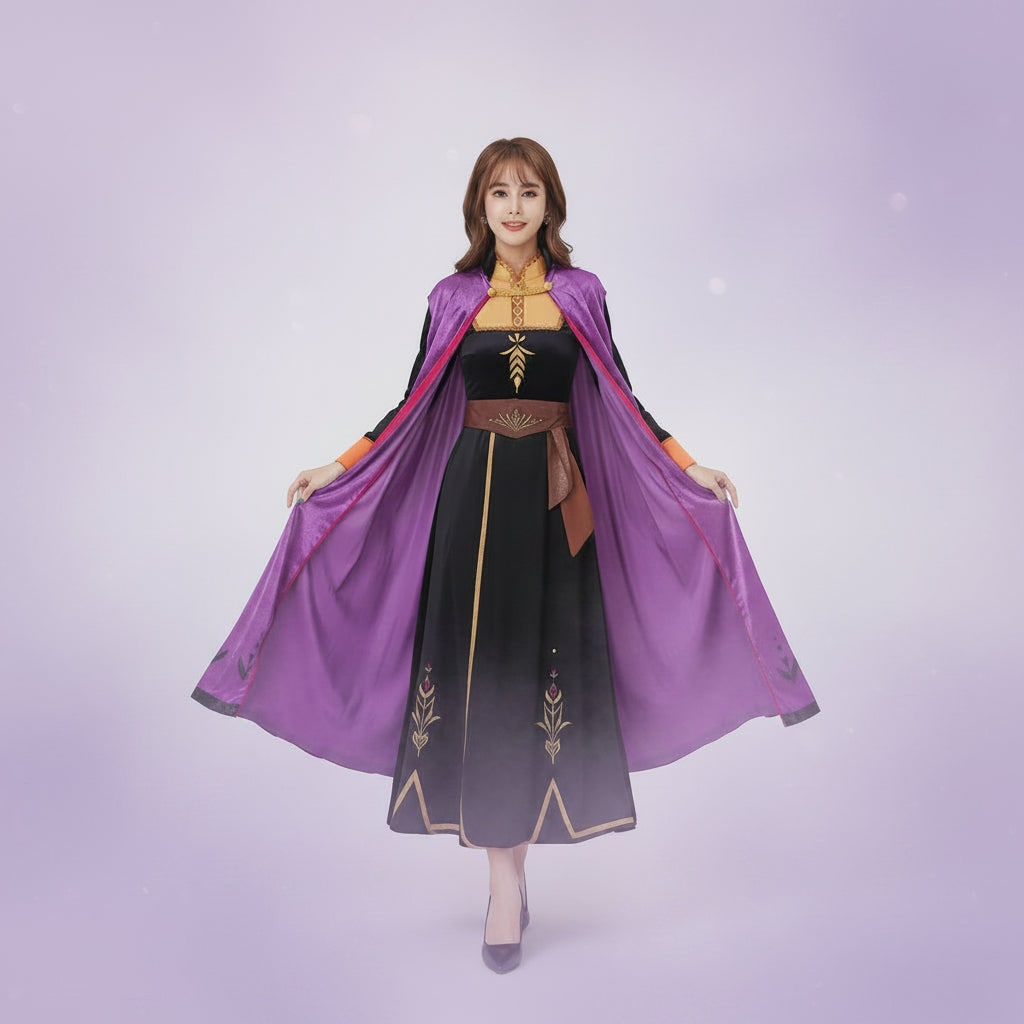 Adult Anna Princess Costume Dress with Cape Wheat Embroidery Mandarin Collar Halloween