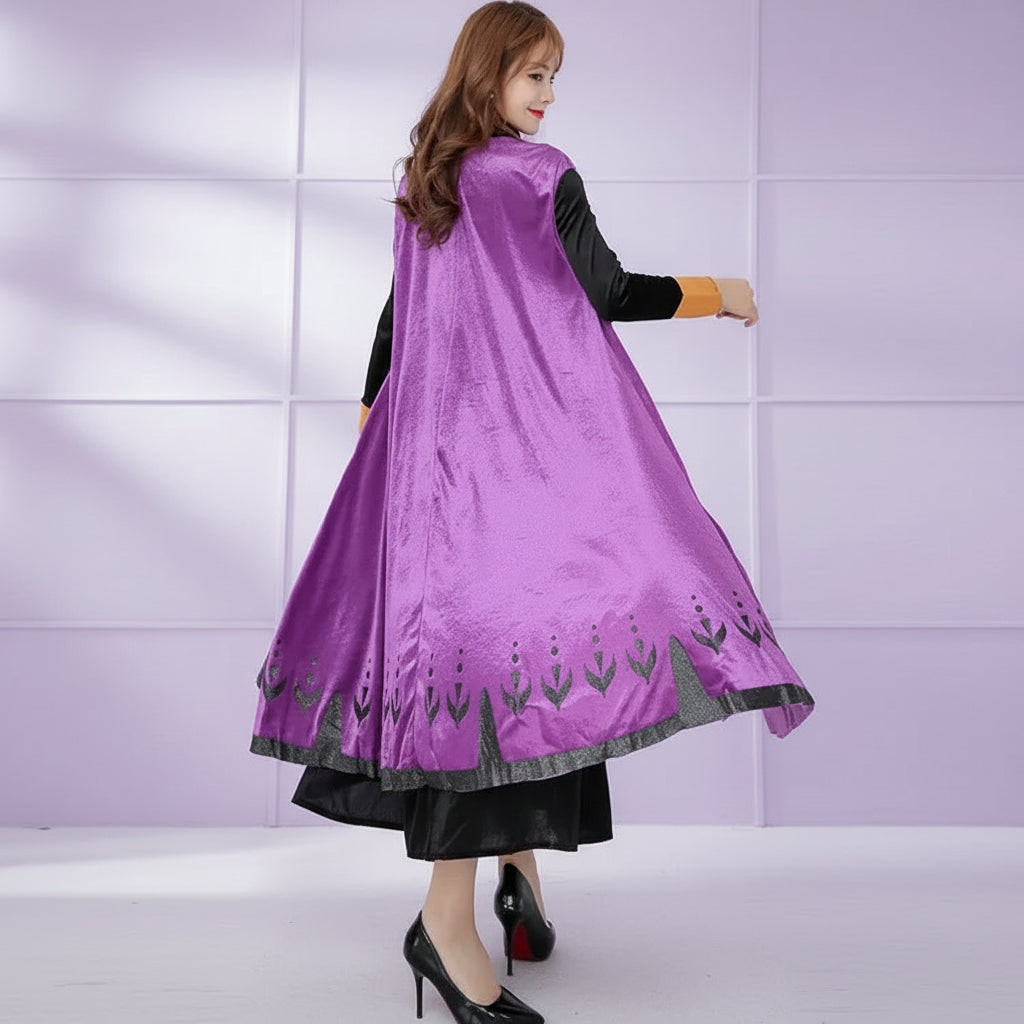 Adult Anna Princess Costume Dress with Cape Wheat Embroidery Mandarin Collar Halloween