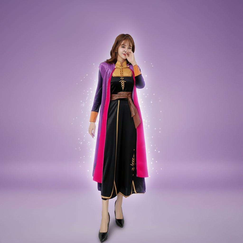 Adult Anna Princess Costume Dress with Cape Wheat Embroidery Mandarin Collar Halloween