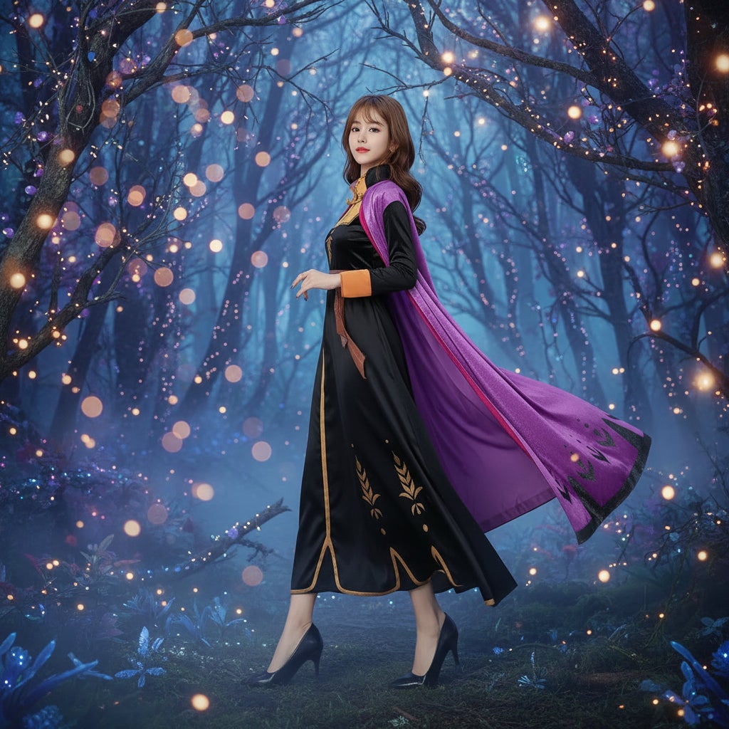 Adult Anna Princess Costume Dress with Cape Wheat Embroidery Mandarin Collar Halloween