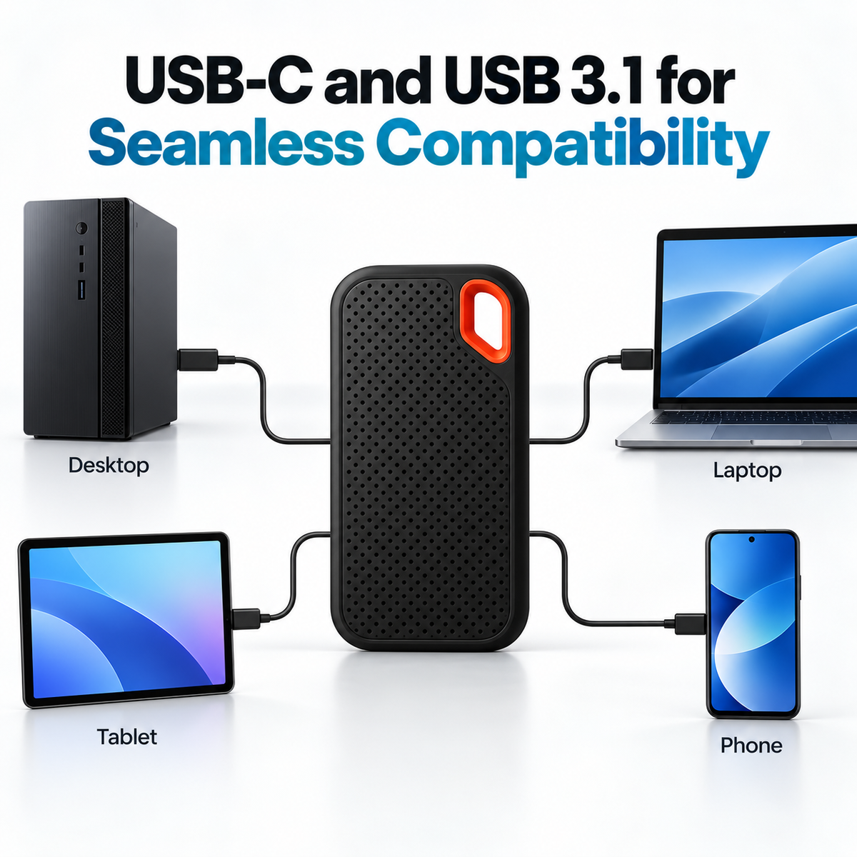 2TB External SSD Portable USB-C Hard Drive for PC and Mac