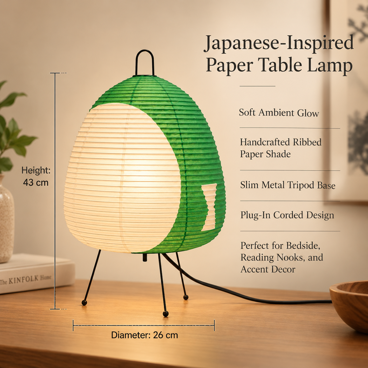 Rice Paper Table Lamp Retro Japanese Design Bedside Light