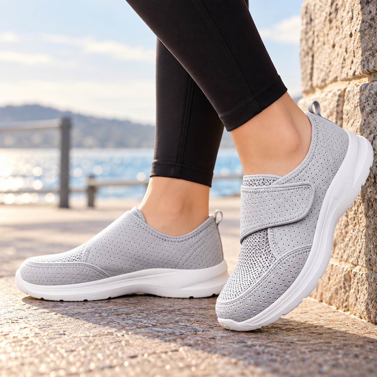 Women's Wide Fit Adjustable Trainers for Swollen Feet