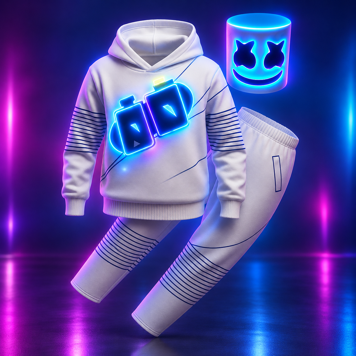 DJ Costume with LED Helmet Set Adult Light Up Outfit