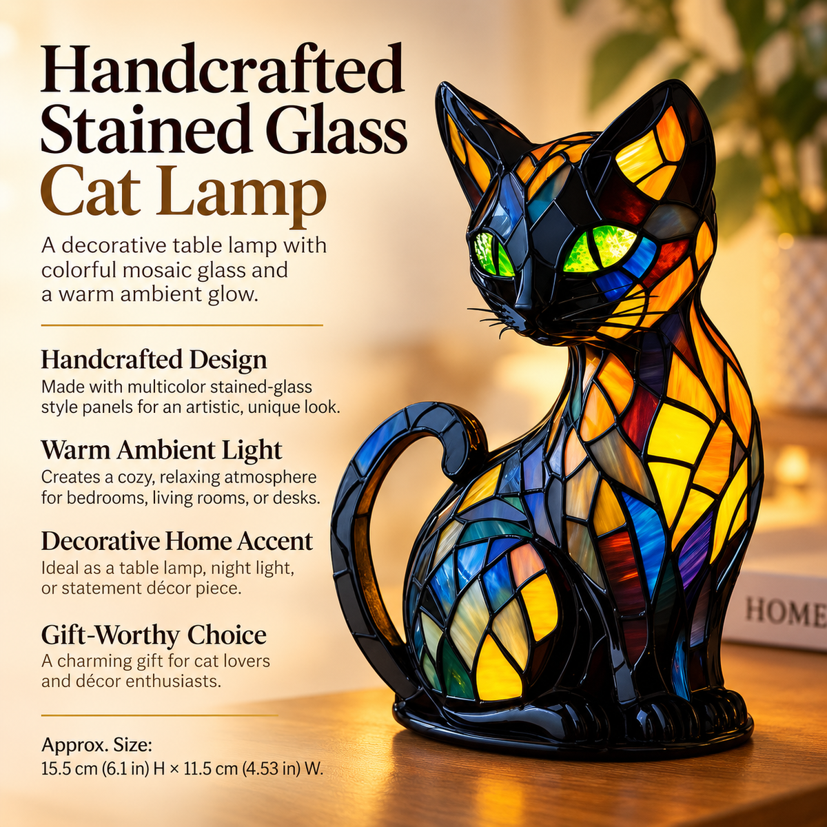 Handmade Cat Table Lamp Colour Changing Glass Light