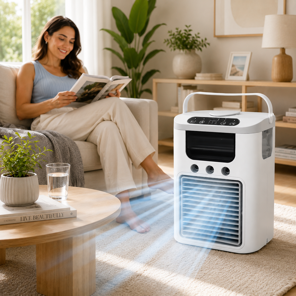 Portable Mini Evaporative Air Cooler Fan with LED Light