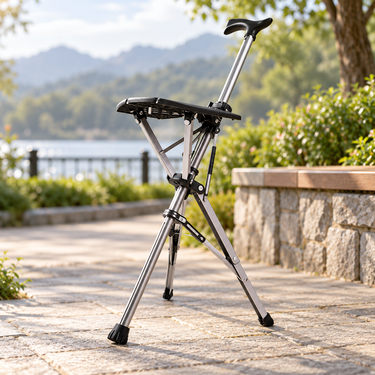 Walking Stick with Seat Folding Cane Chair Portable Mobility