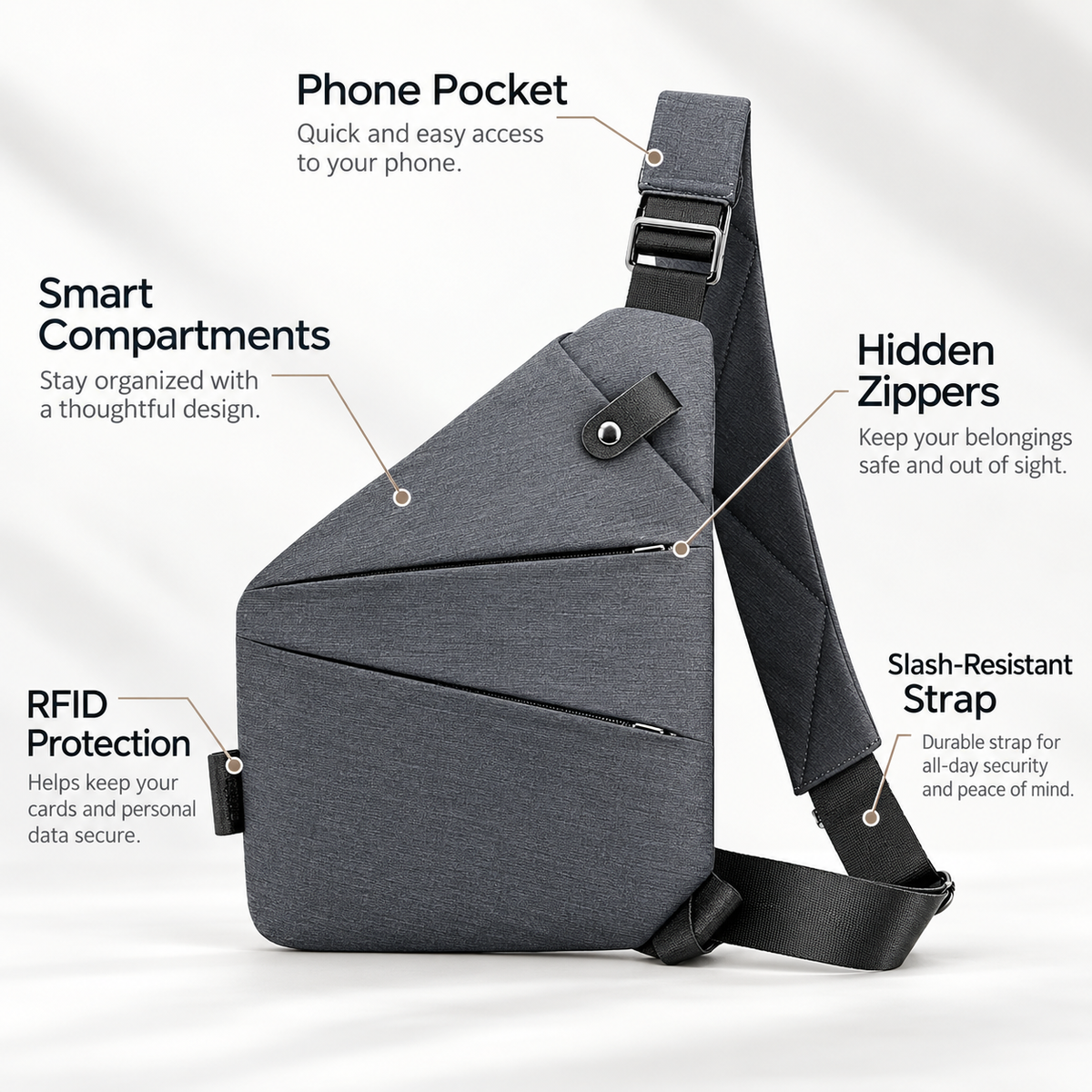 Anti Theft Crossbody Bag Slash Resistant Travel Sling Bag