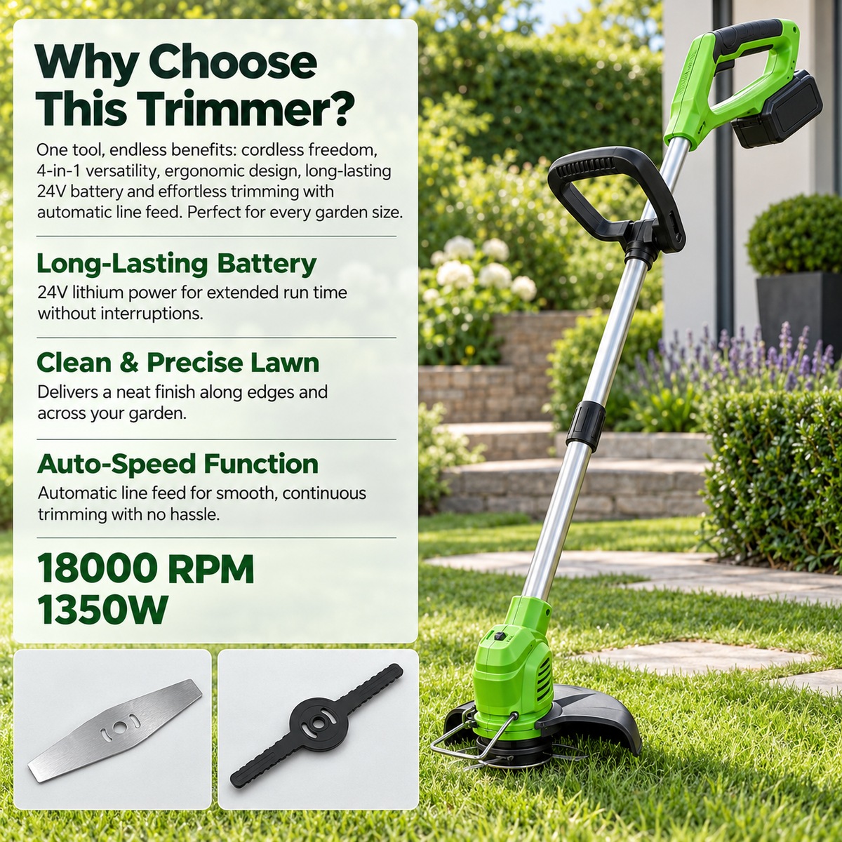24V Cordless Grass Trimmer 4 in 1 Battery Strimmer