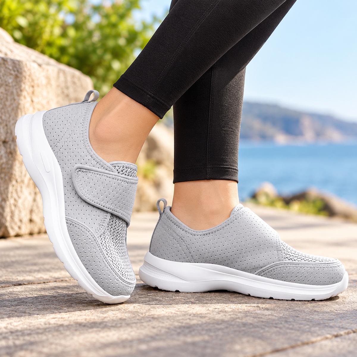 Women's Wide Fit Adjustable Trainers for Swollen Feet