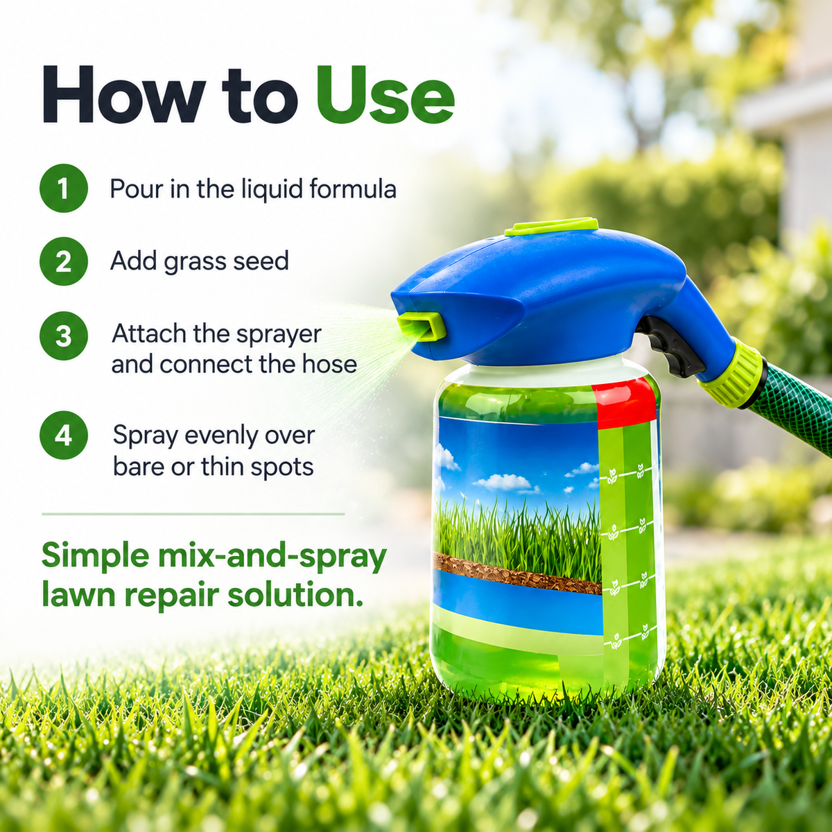 Liquid Lawn Spray On Grass Seed Hydro Mousse for Patchy Lawns