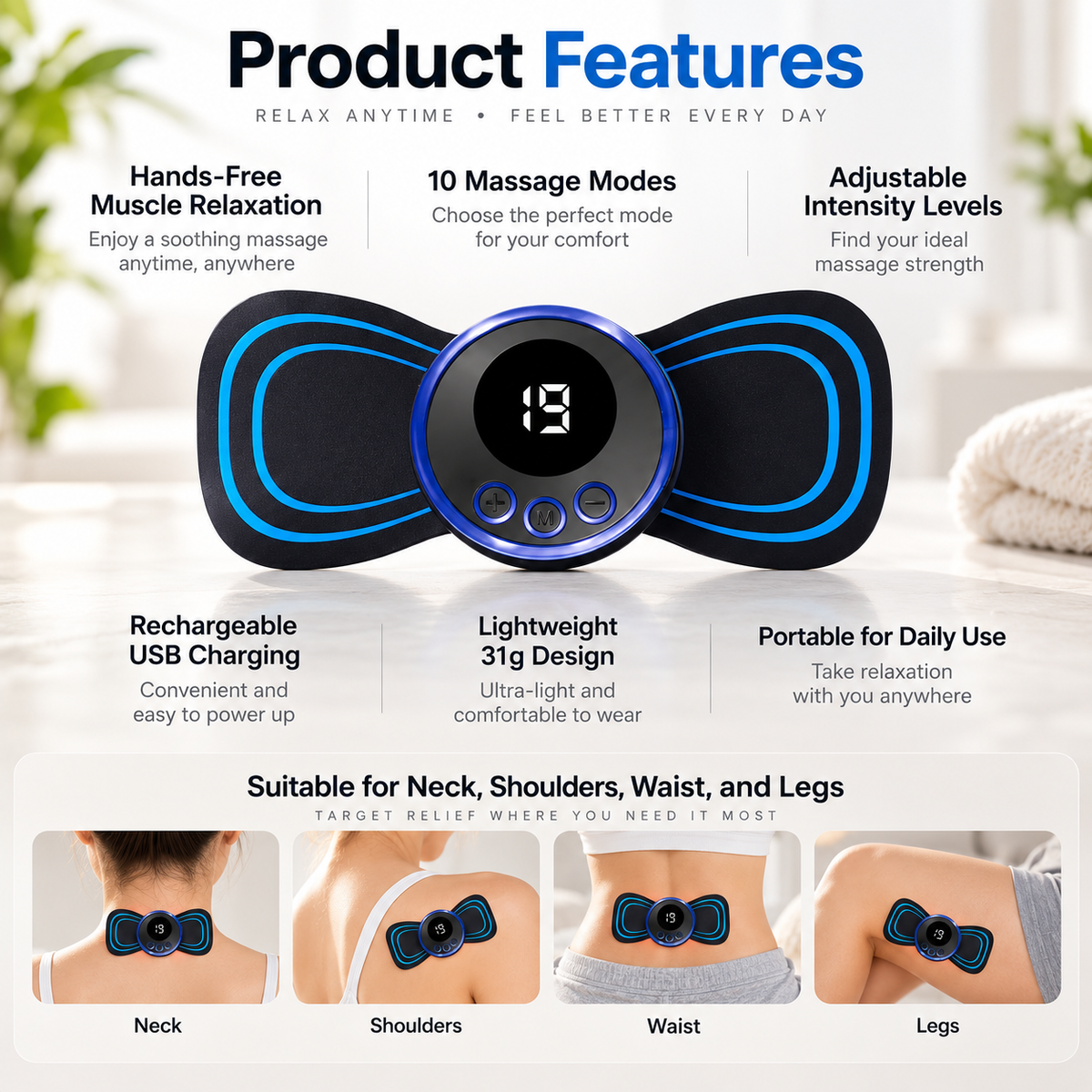 EMS Back Pain Relief Massage Pad for Sciatica and Lower Back