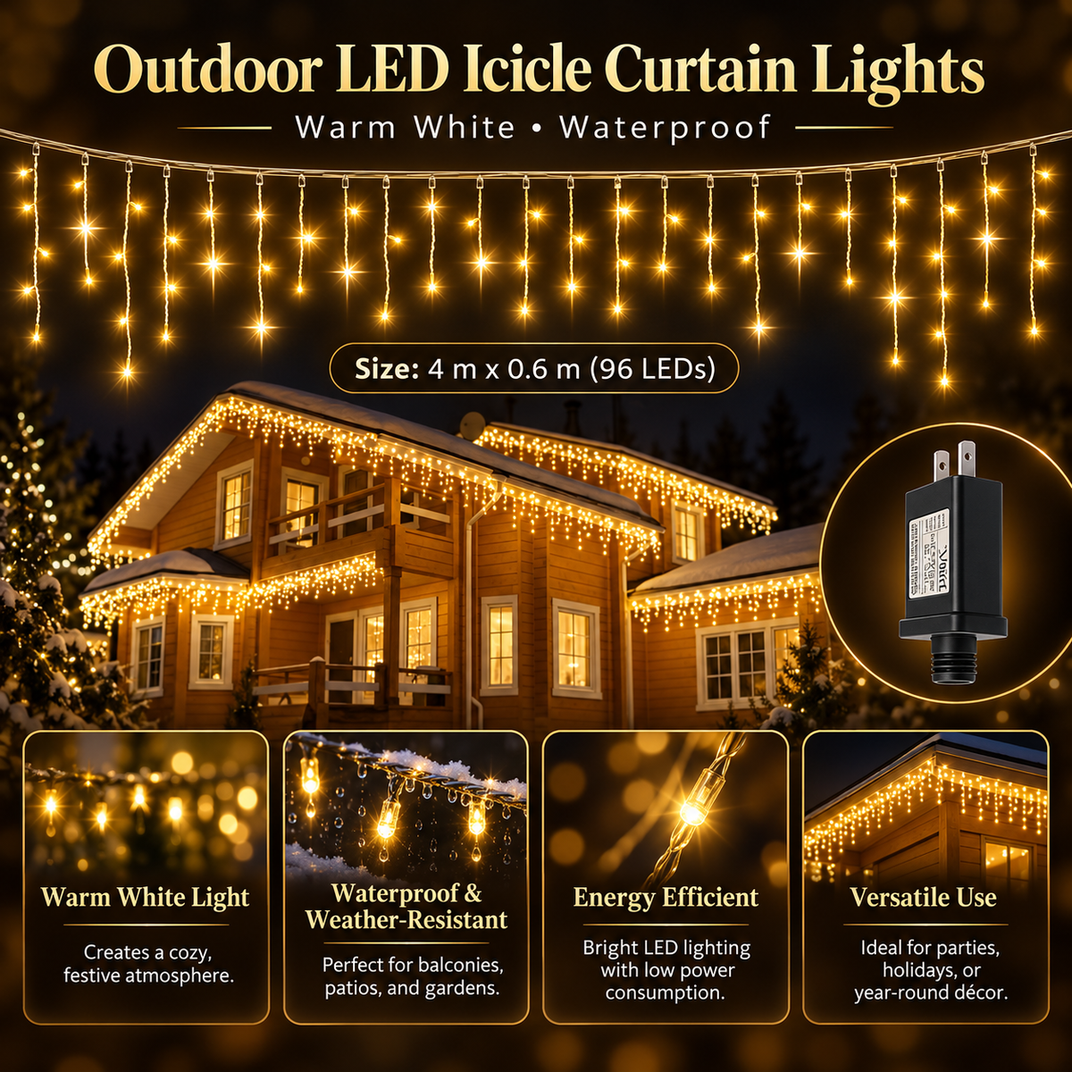 LED Curtain Lights Outdoor Warm White Waterproof