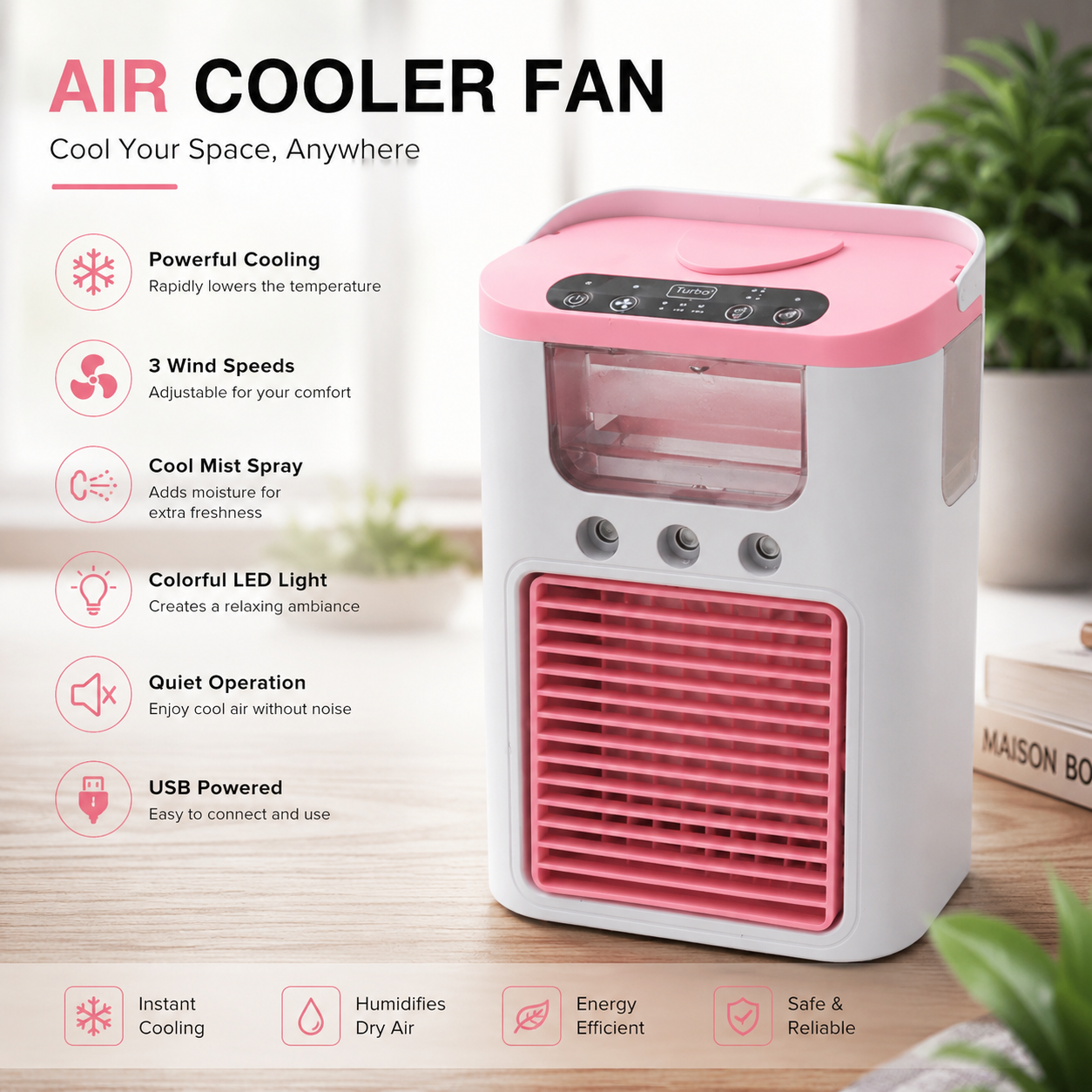 Portable Mini Evaporative Air Cooler Fan with LED Light
