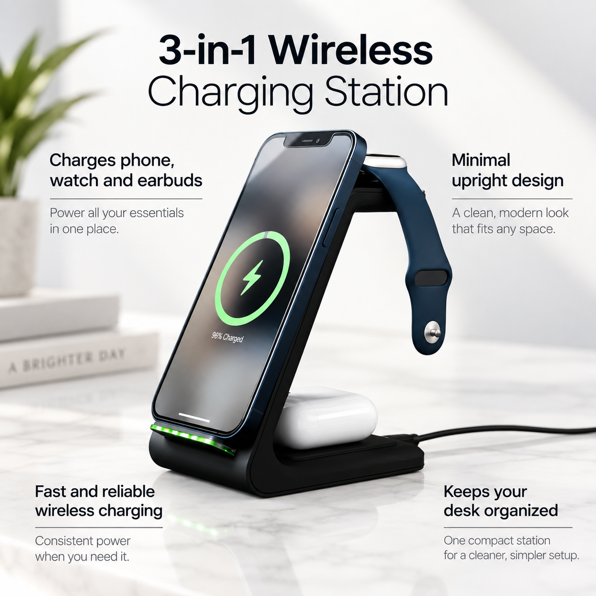 3 in 1 Wireless Charging Station Fast Charger for Phone Watch