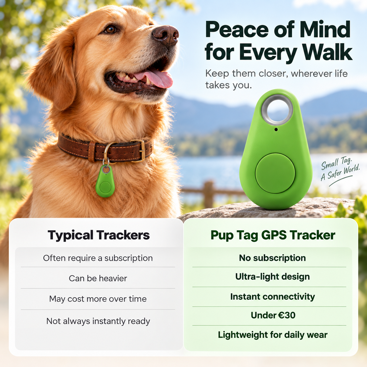 GPS Dog Tracker Waterproof Real Time Safety Zone Alerts