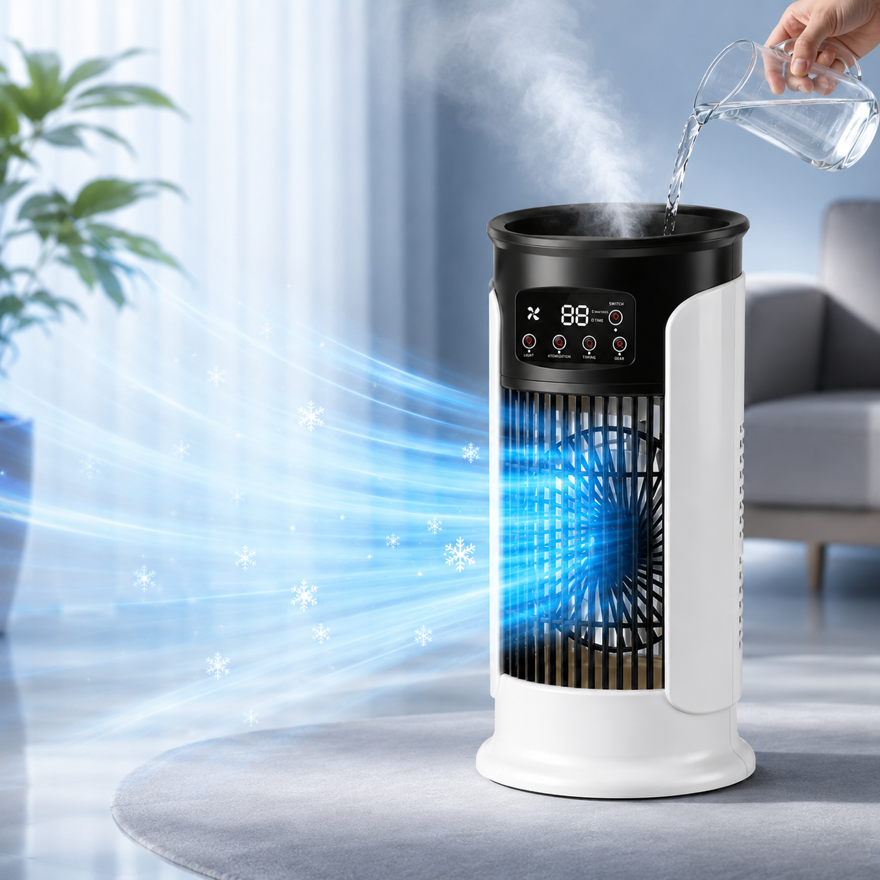 Ventilateur de climatisation portable 3-en-1, refroidisseur d'air, humidificateur avec veilleuse