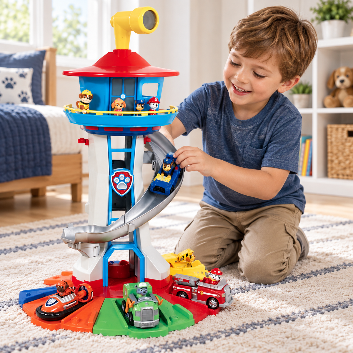 Toy Car Set with Slide and Watchtower Kids Playset