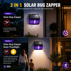 Solar LED Bug Zapper Mosquito Fly Trap Outdoor Insect Killer