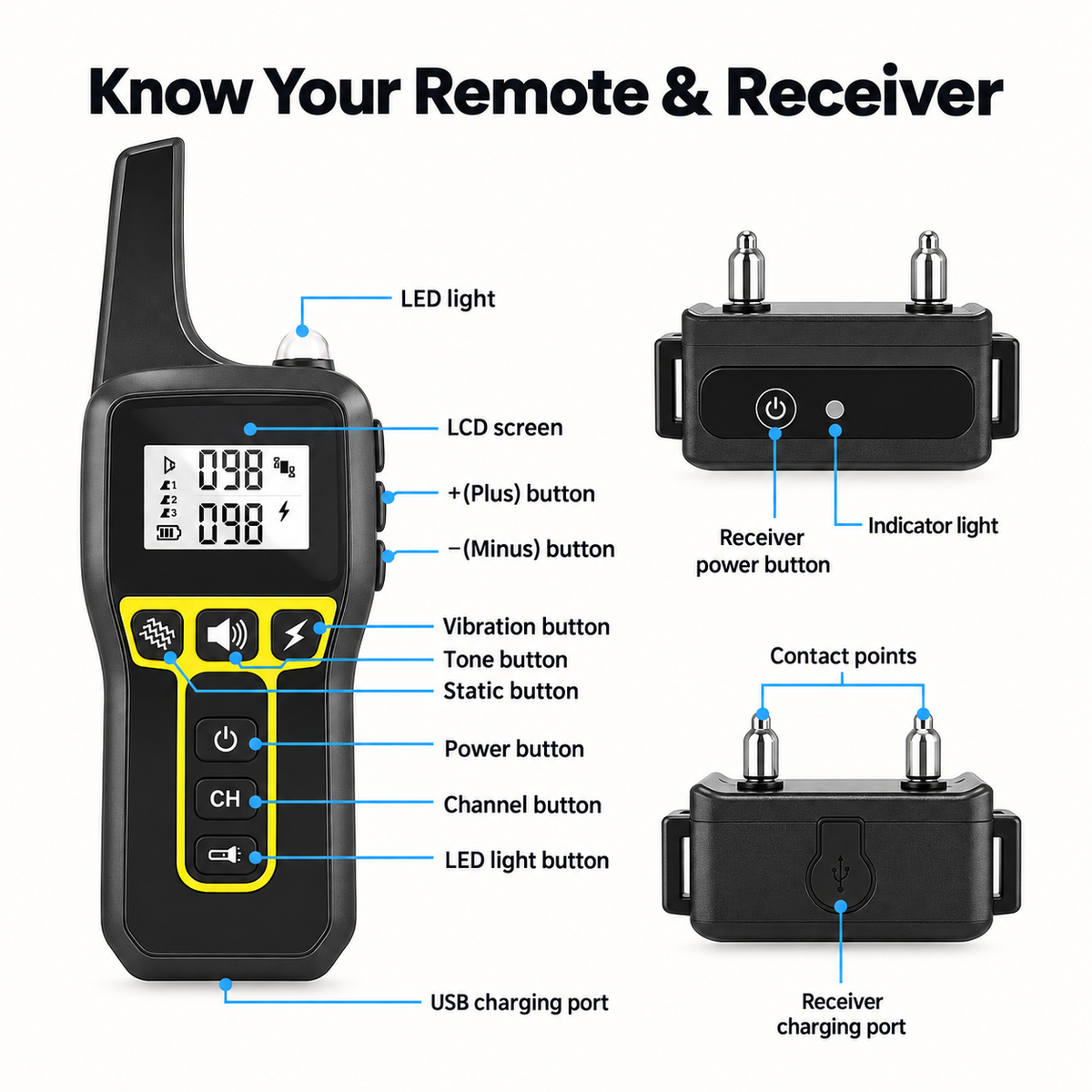 1000m Waterproof Dog Training Collar Rechargeable Remote