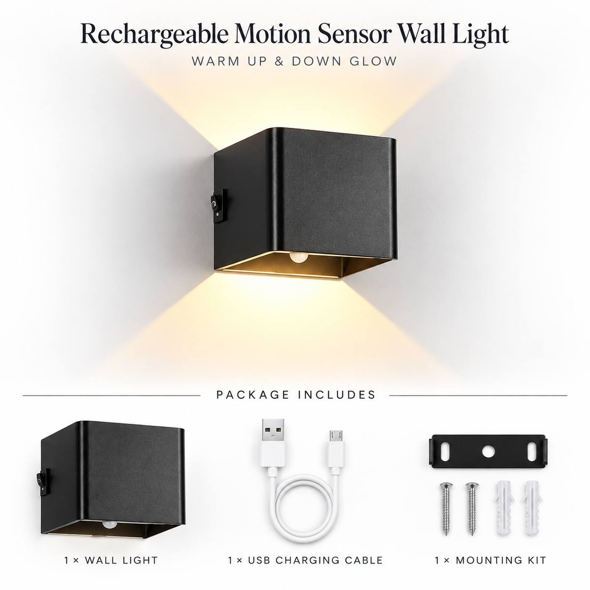 Wireless Rechargeable Wall Lamp Up and Down USB Light
