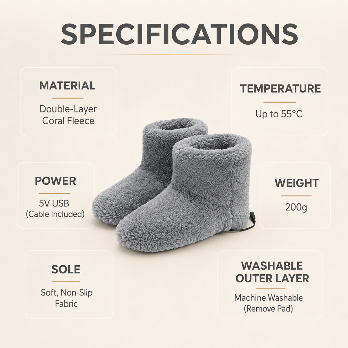 Women's Heated Slippers Electric USB Foot Warmer Boots