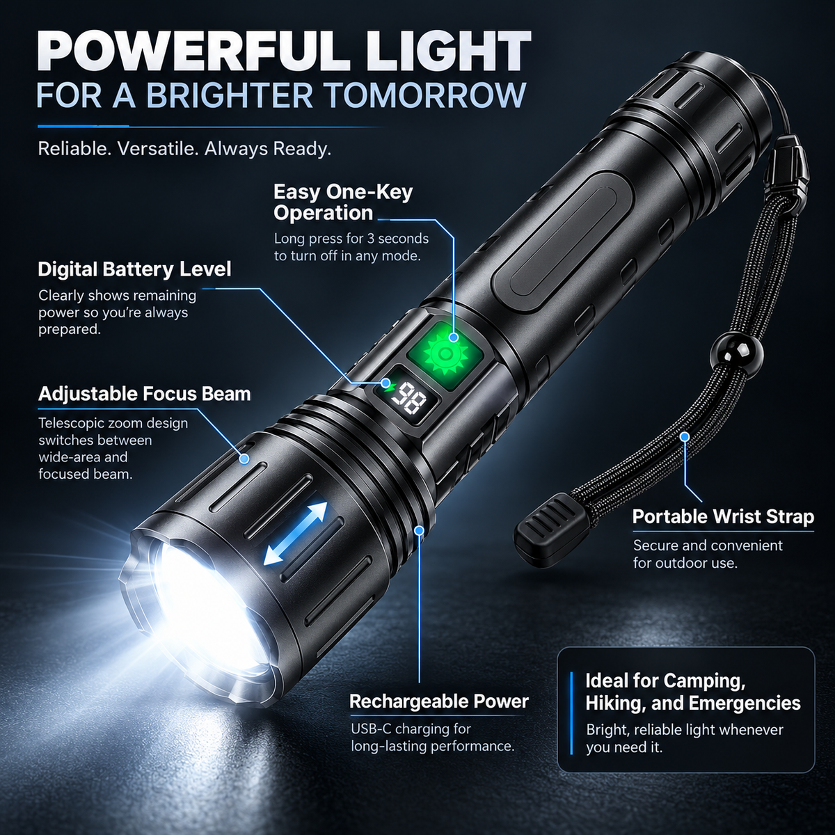 100000 Lumen Tactical Flashlight Rechargeable LED Torch Powerful