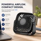 USB Mini Portable Desk Fan 4 Inch 3 Speed Quiet 360 Adjustable