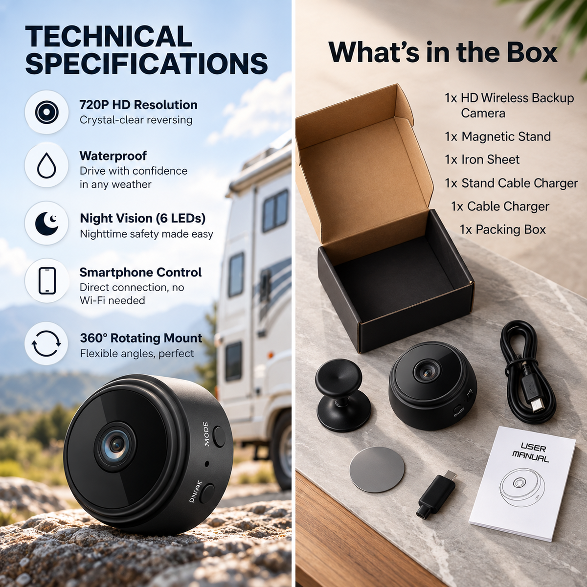 HD Wireless Backup Camera for RVs Trucks and Trailers