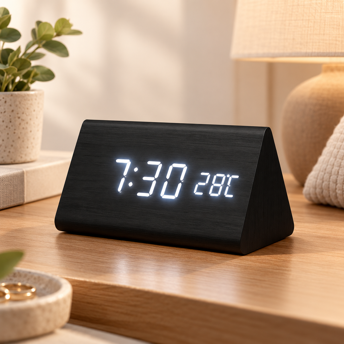 Digital LED Wooden Clock Modern Alarm Clock for Bedroom