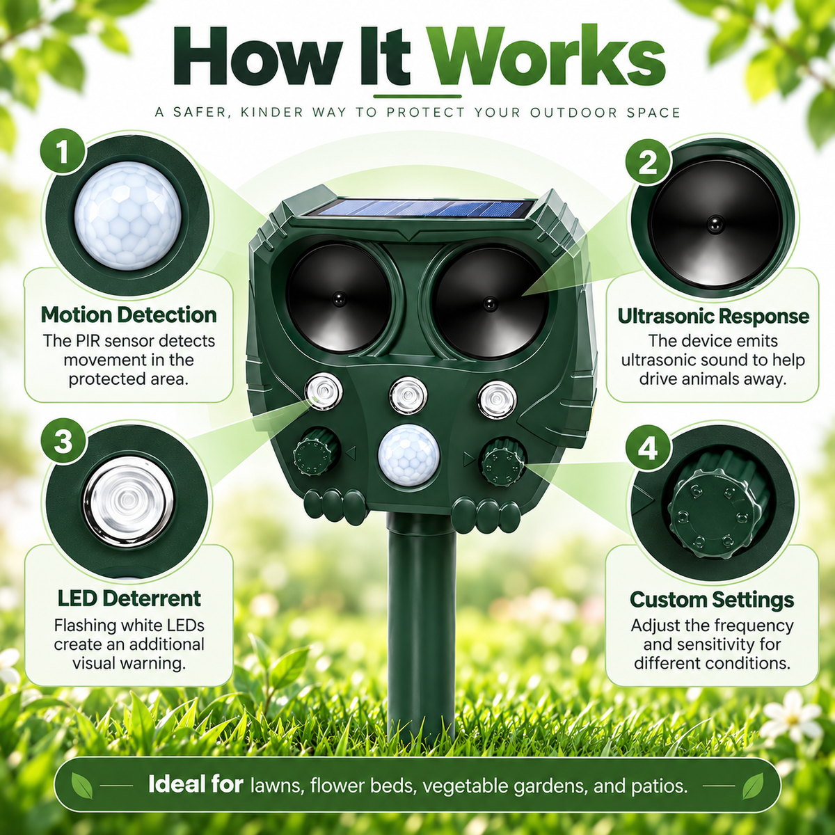 Ultrasonic Cat and Fox Repeller Solar Garden Pest Deterrent