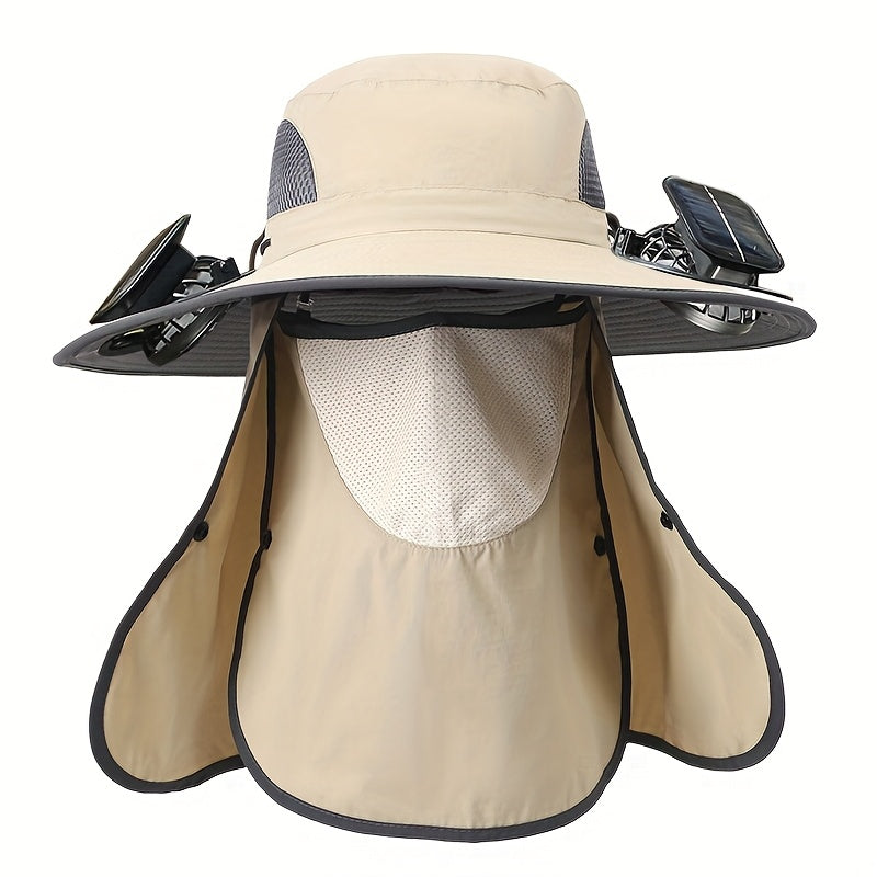Outdoor Fishing Hat with Dual Solar Fans USB Rechargeable Sunshade