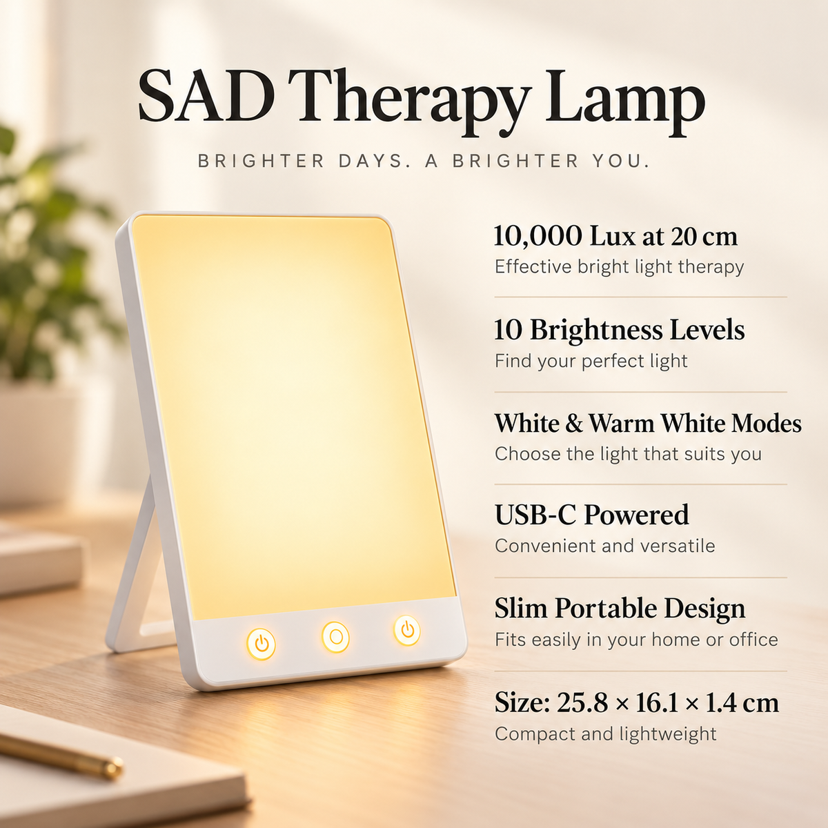 SAD Light Therapy Lamp UV Free Mood Boost Daylight Lamp