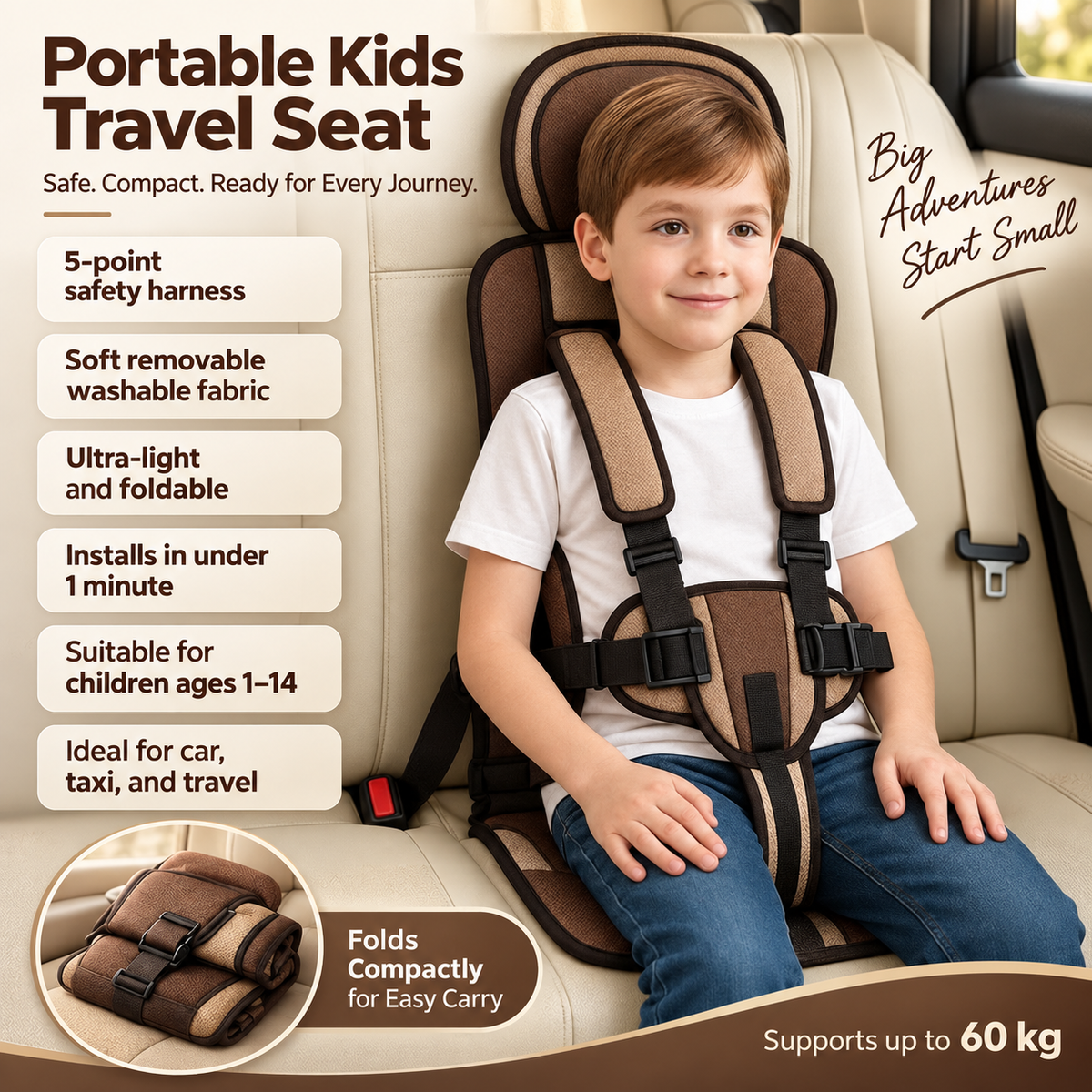 Compact Foldable Child Car Seat for Travel Portable