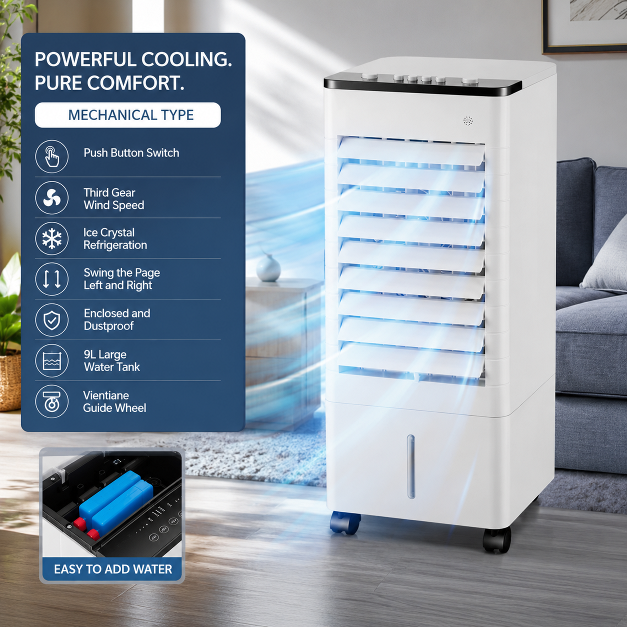 Smart Vertical Air Cooler, Voice-Controlled Evaporative Cooling Fan with Circulating Airflow