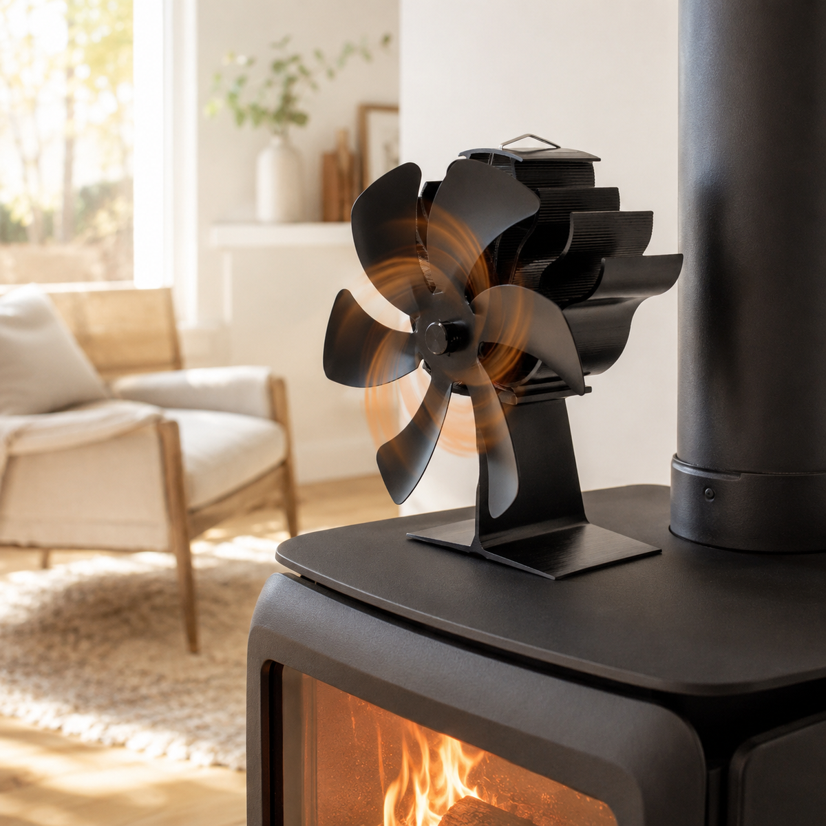 Wood Stove Fan Heat Powered with Thermometer