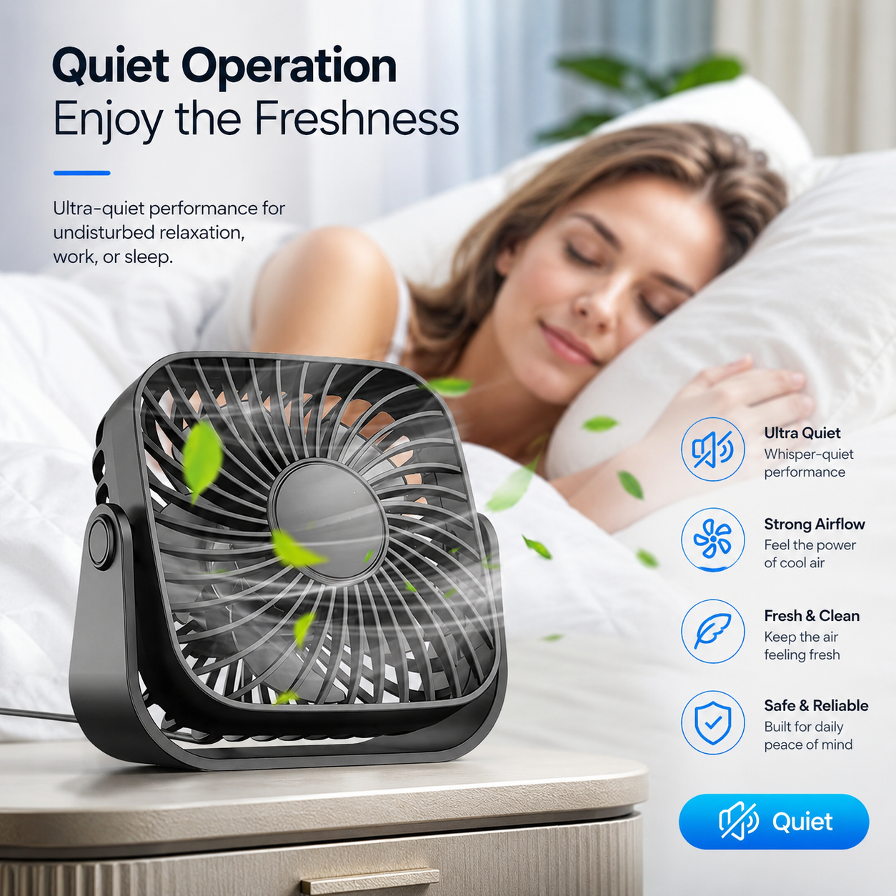 USB Mini Portable Desk Fan 4 Inch 3 Speed Quiet 360 Adjustable