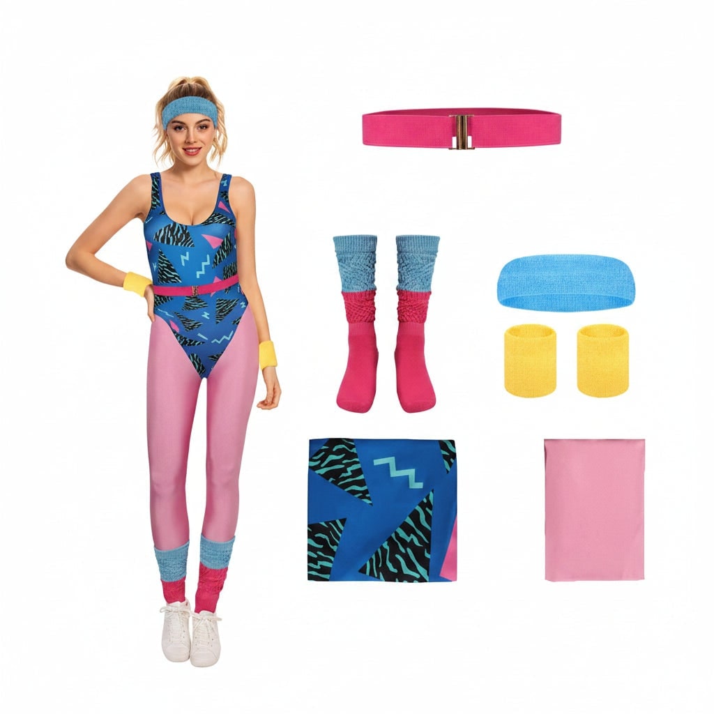 Girls 80s Aerobics Costume Leotard Leggings and Leg Warmers Halloween Party