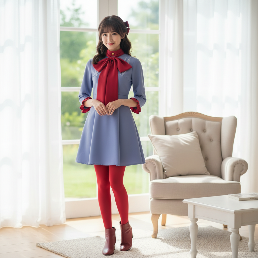 Girls Anime Cosplay Costume Dress Set with Red Bow Tie and Collar Halloween Party