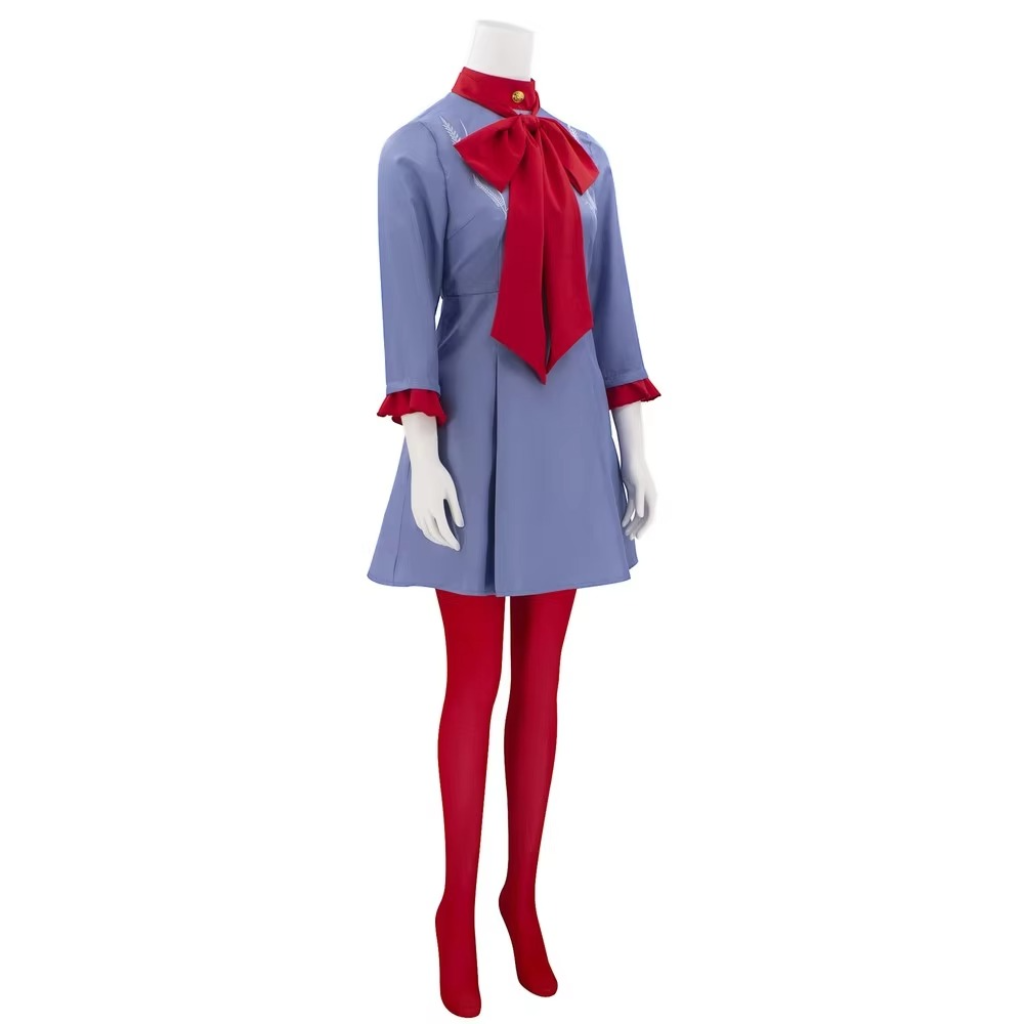 Girls Anime Cosplay Costume Dress Set with Red Bow Tie and Collar Halloween Party