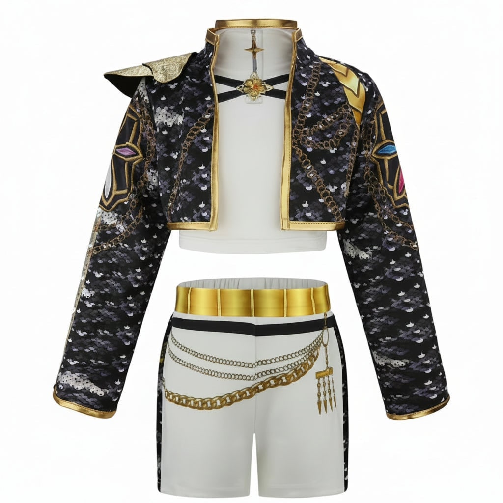 Girls Belly Dancer Outfit Sequined Crop Top and A Line Skirt Set Halloween Dance Costume