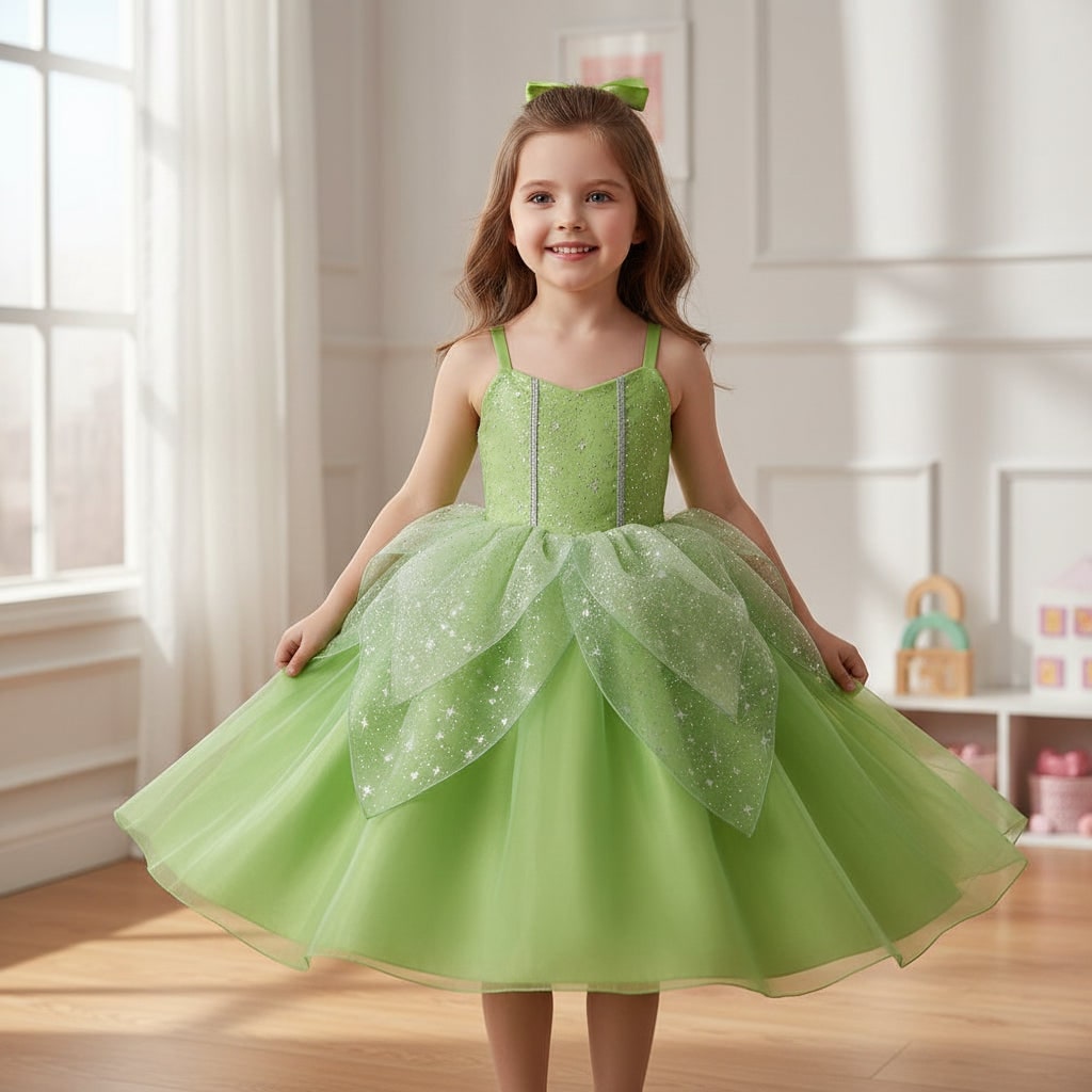 Girls Fairy Costume Dress with Wings Tiara Wand and Gloves Halloween Party