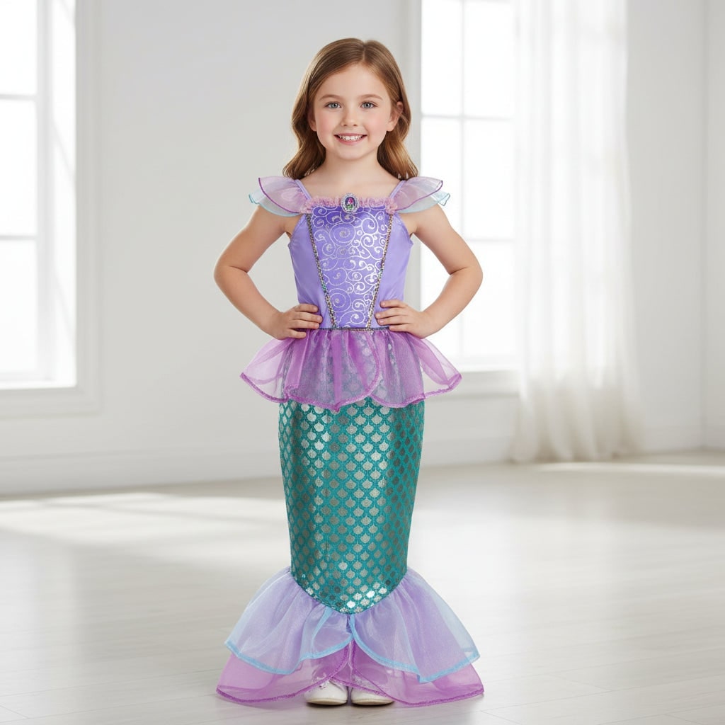 Girls Mermaid Costume Outfit with Accessories Ariel Dress Up Halloween Party