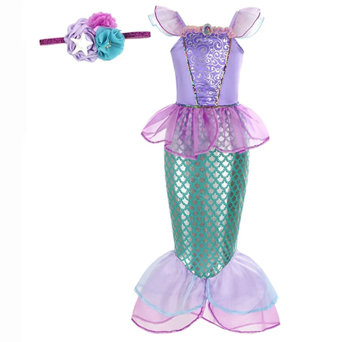 Girls Mermaid Costume Outfit with Accessories Ariel Dress Up Halloween Party