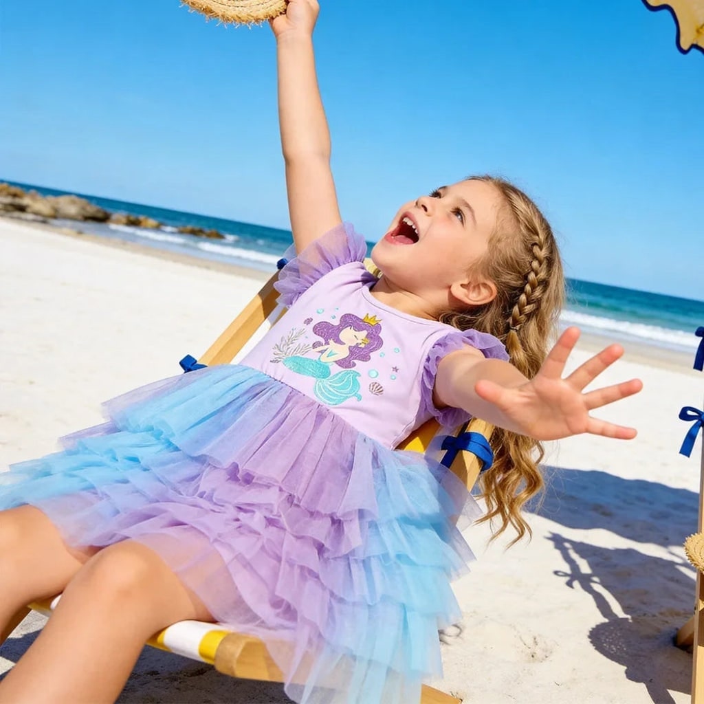 Girls Mermaid Tutu Dress with Tiered Skirt Halloween Party Costume