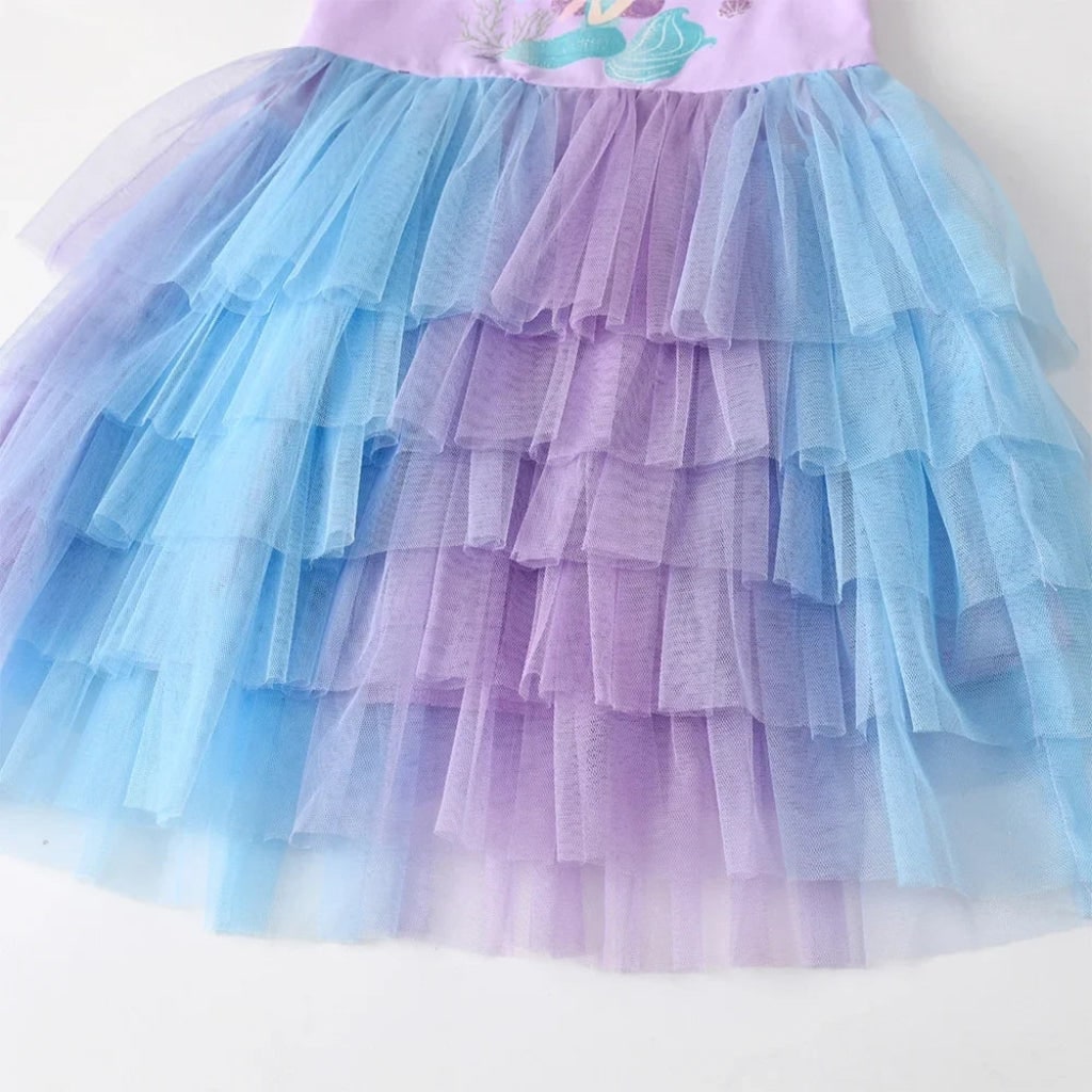 Girls Mermaid Tutu Dress with Tiered Skirt Halloween Party Costume