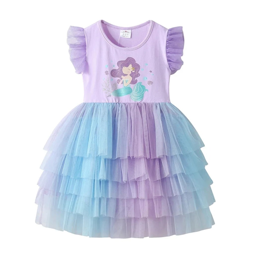Girls Mermaid Tutu Dress with Tiered Skirt Halloween Party Costume