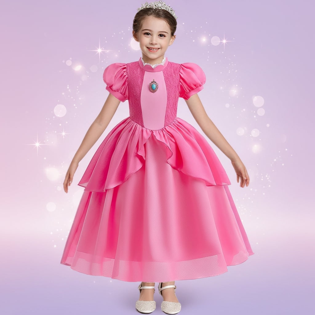Girls Mushroom Princess Toadstool Costume Dress Set with Crown Gloves Wand Halloween