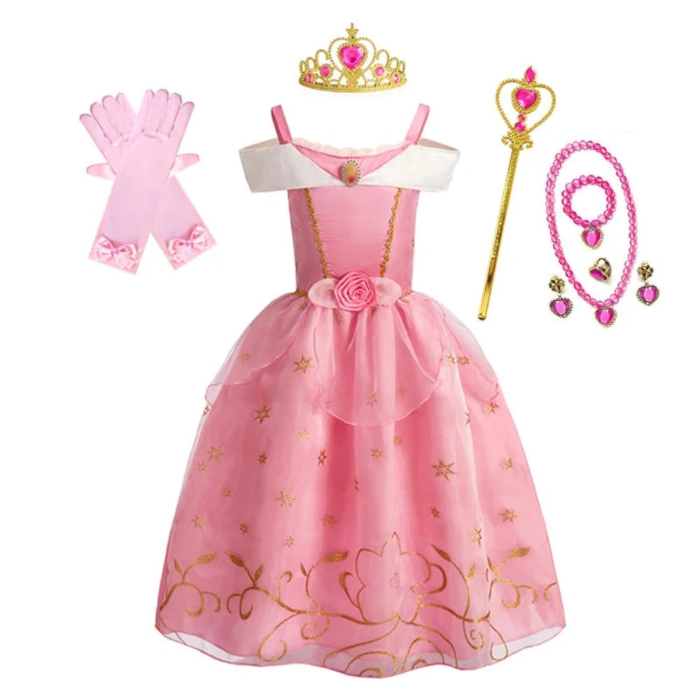 Girls Princess Dress Costume Tiara Gloves Dress Up Games Halloween